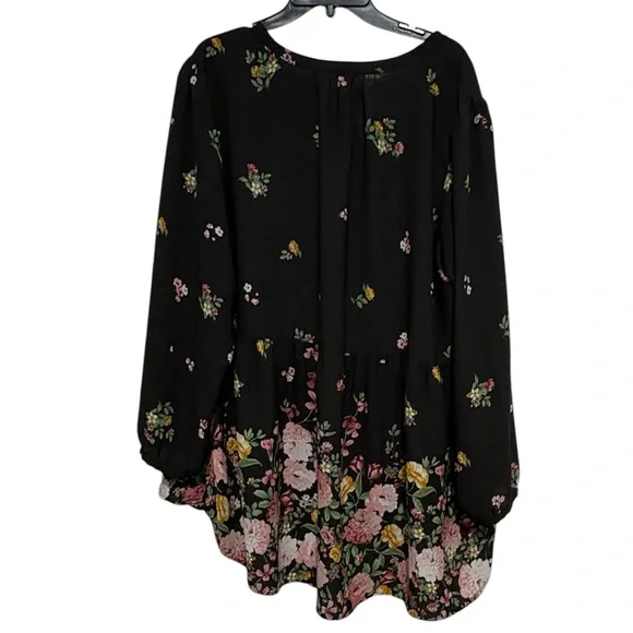 Floral Black Long Sleeve Blouse W/Tie - Picture 2 of 4